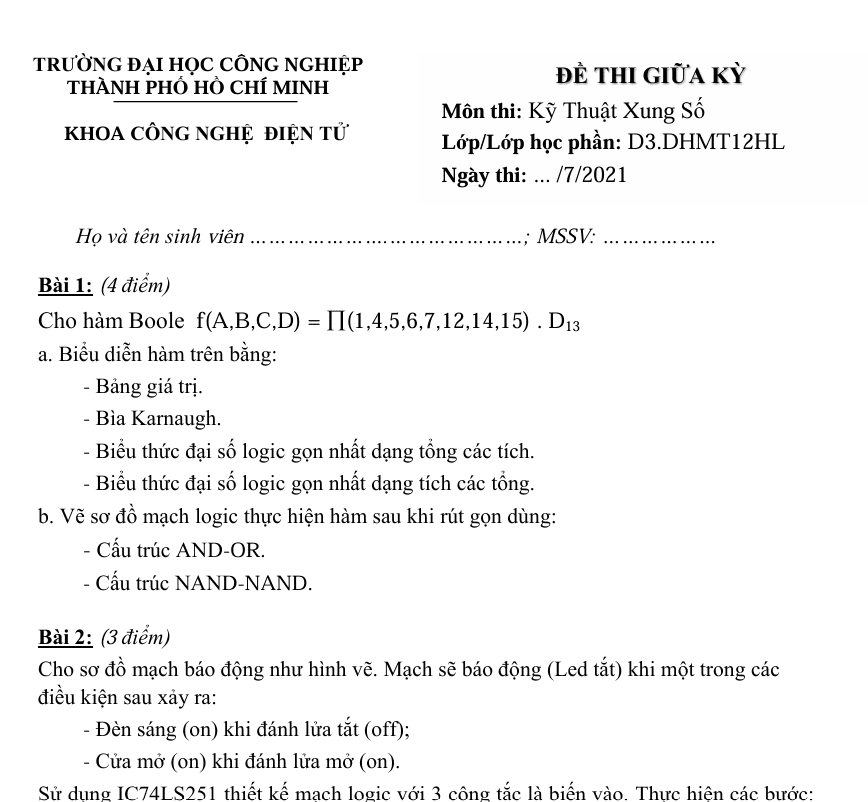 Đề Thi Giữa Kỳ - Kỹ Thuật Xung Số