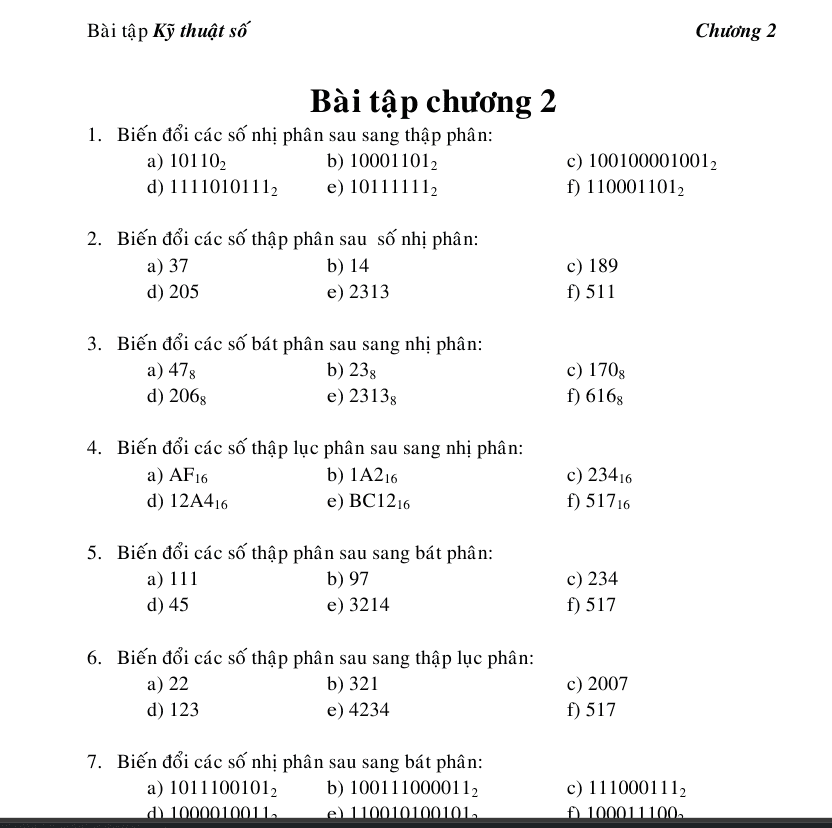 Bài Tập Các Chương Kỹ Thuật Xung Số