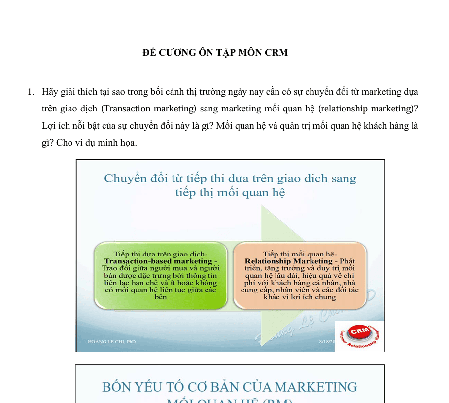 Đề Cương Ôn Quản Trị Quan Hệ Khách Hàng