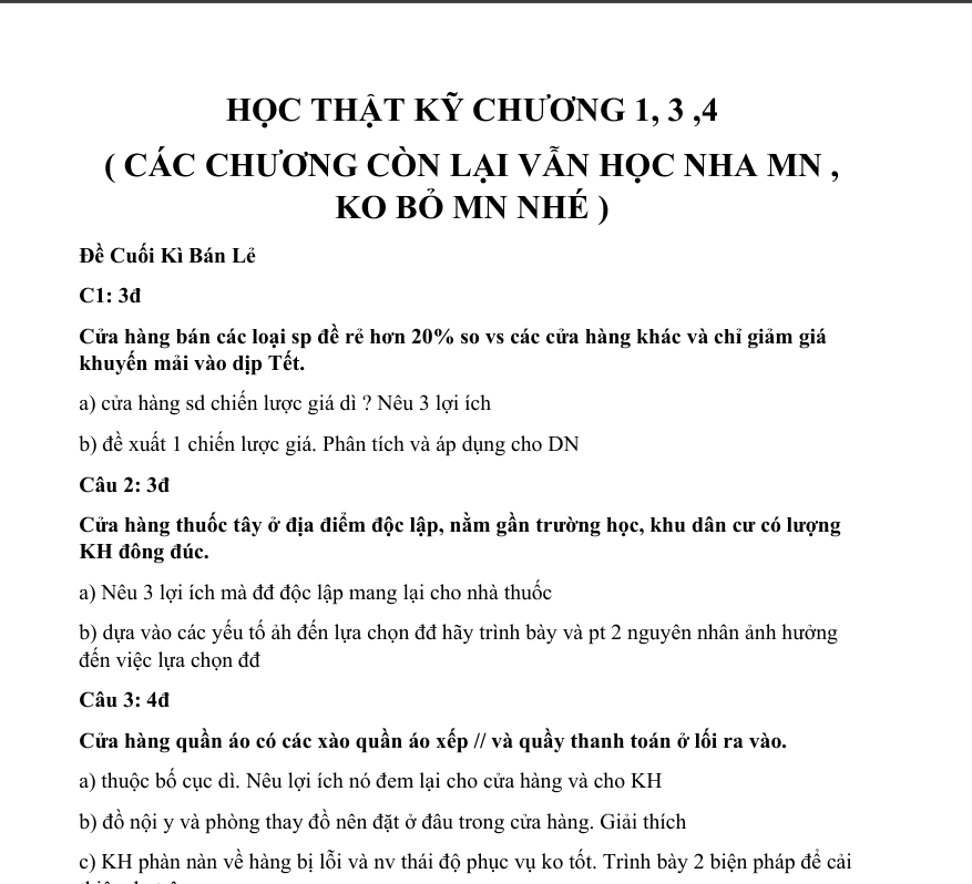 Ôn Cuối Kỳ Quản Trị Bán Lẻ