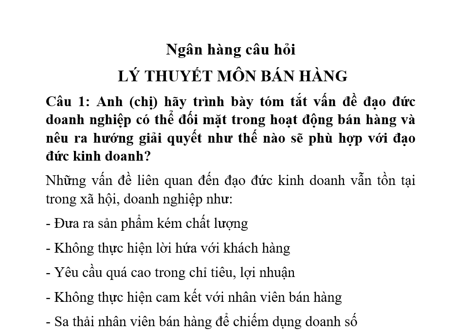 Ôn Tập Lý Thuyết - Quản Trị Bán Hàng