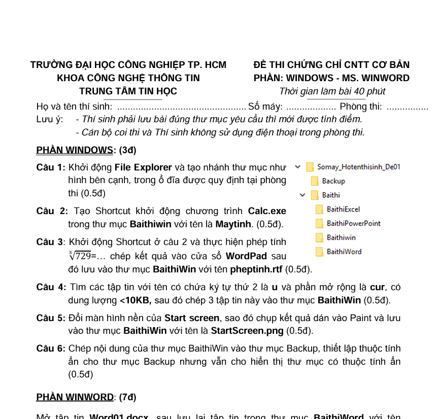Đề 1 Word Chứng Chỉ Tin Học