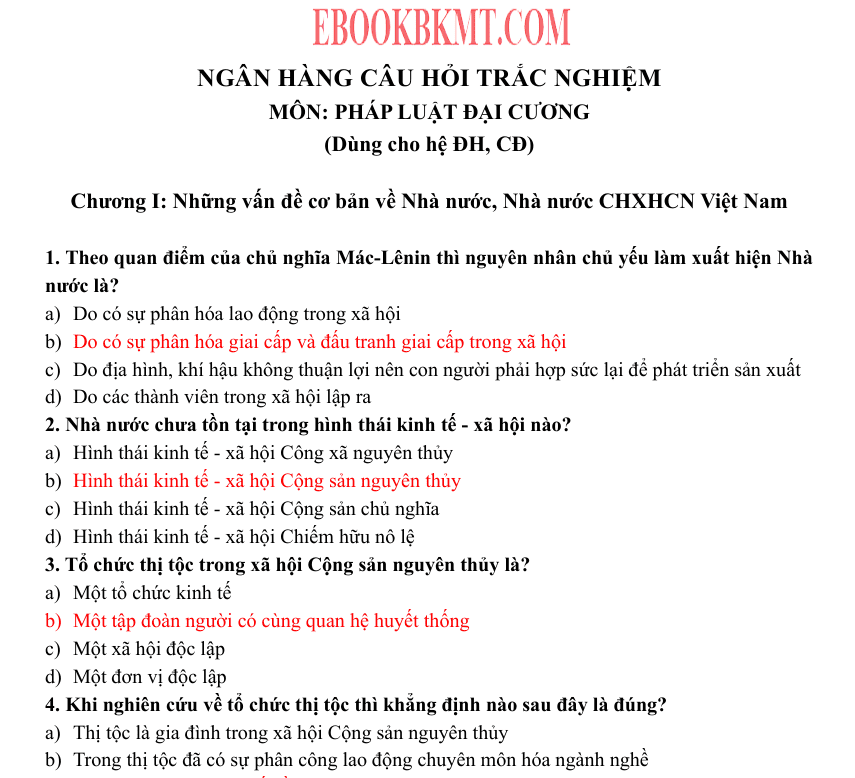 Trắc Nghiệm Pháp Luật Đại Cương