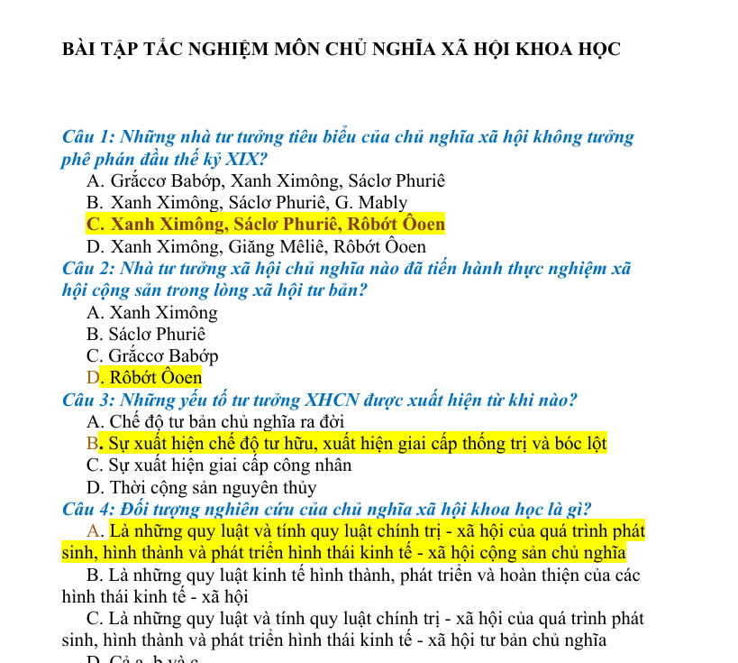 Trắc nghiệm CNXH khoa học chương 1 - 7