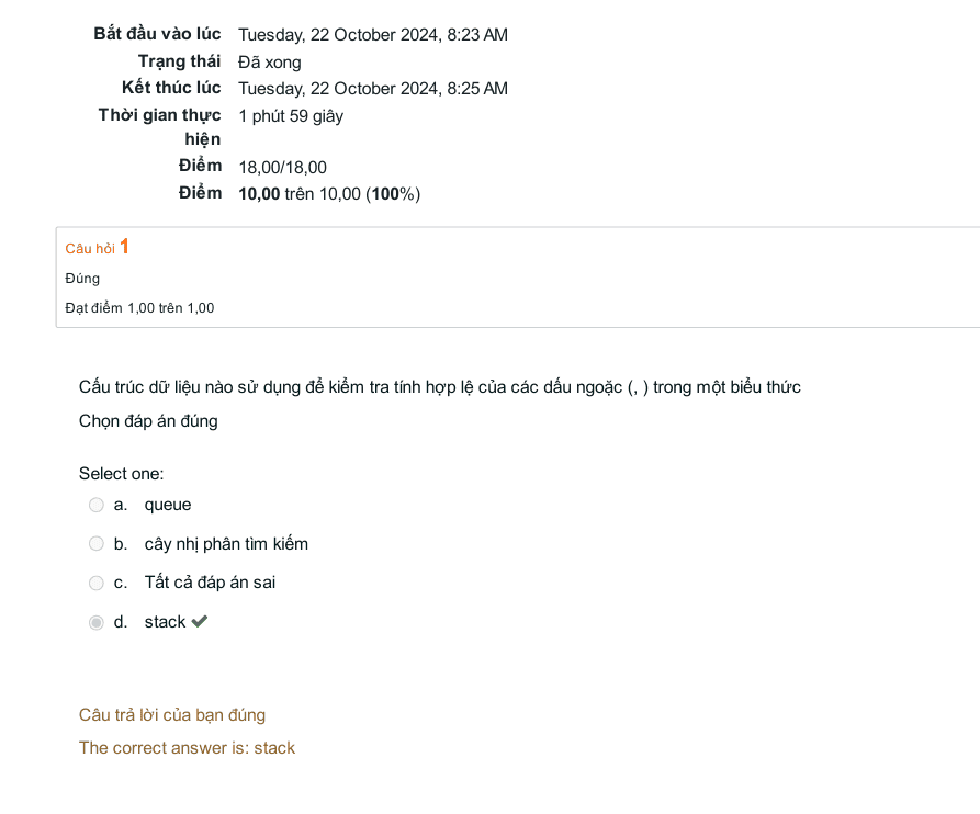 Trắc Nghiệm STACK QUEUE - Cấu Trúc Dữ Liệu