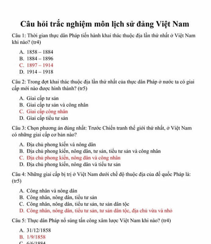 Trắc Nghiệm Full Chương Lịch Sử Đảng
