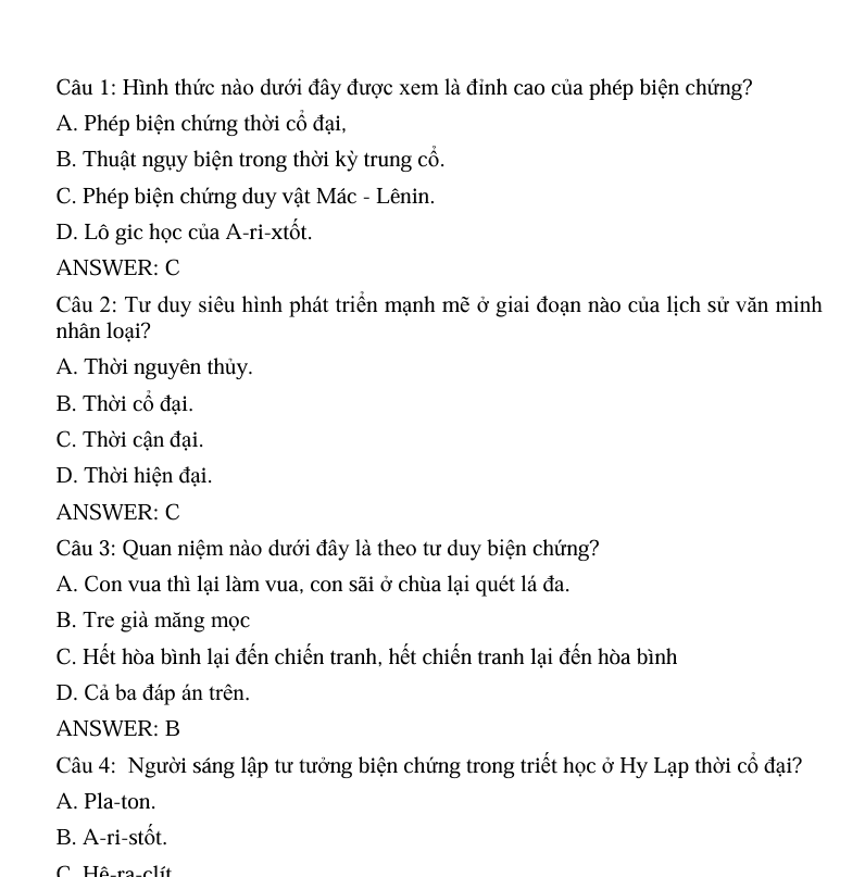 Trắc Nghiệm Triết Học Thường Kỳ 2