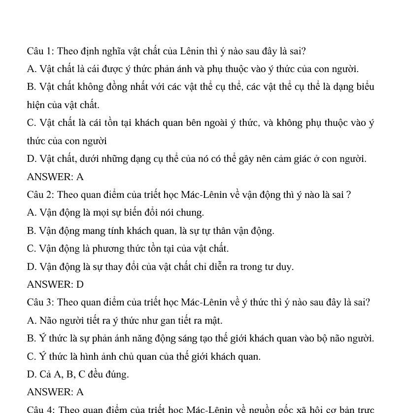 Trắc Nghiệm Triết Học Thường Kỳ 1